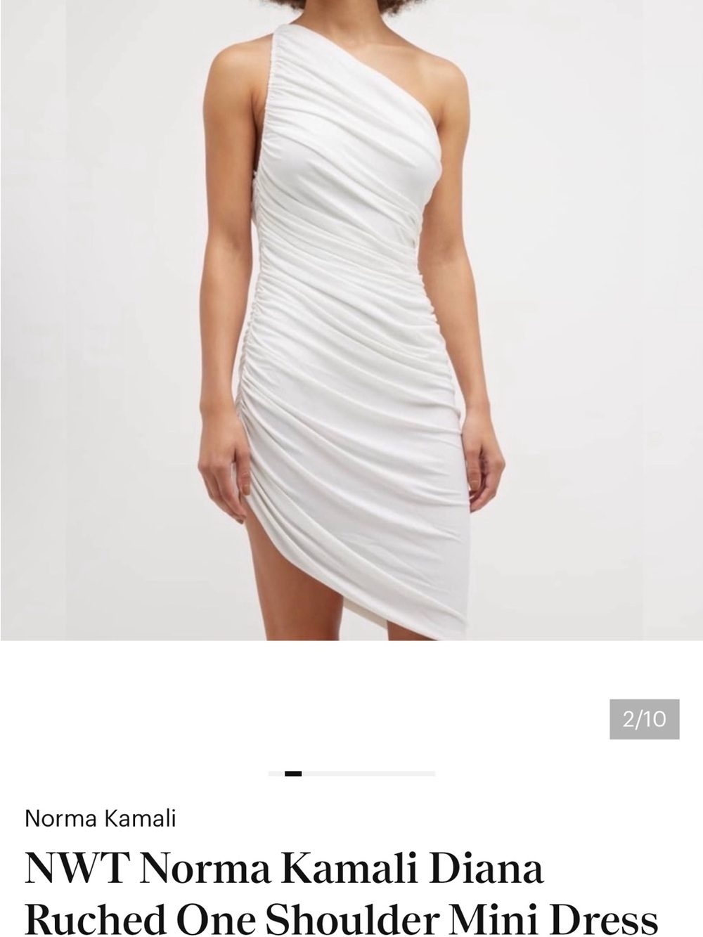 NWT Norma Kamali Diana Ruched One Shoulder Mini Dress in White Sz XS
